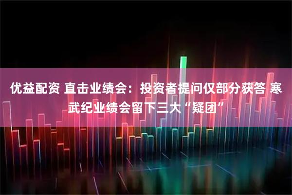 优益配资 直击业绩会：投资者提问仅部分获答 寒武纪业绩会留下三大“疑团”