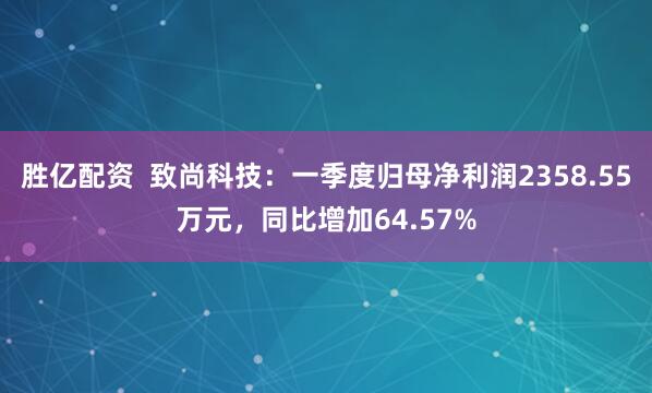 胜亿配资  致尚科技：一季度归母净利润2358.55万元，同比增加64.57%