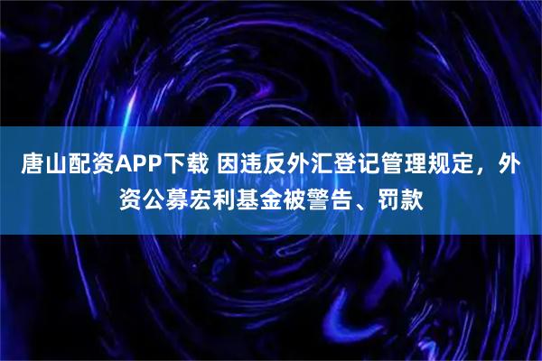 唐山配资APP下载 因违反外汇登记管理规定，外资公募宏利基金被警告、罚款
